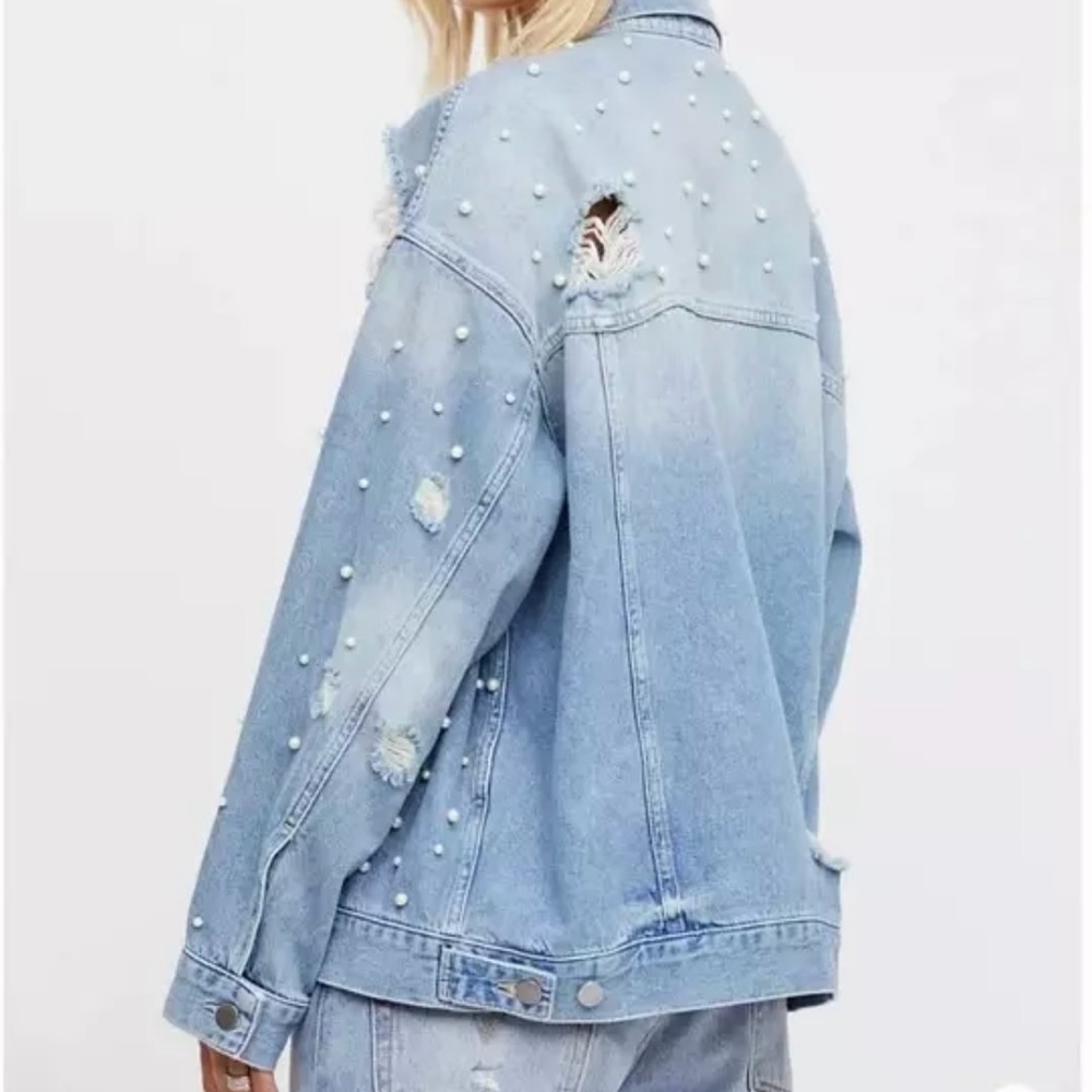 Free People Women's Sunday Funday Pearl Denim Jacket - Picture 2 of 4